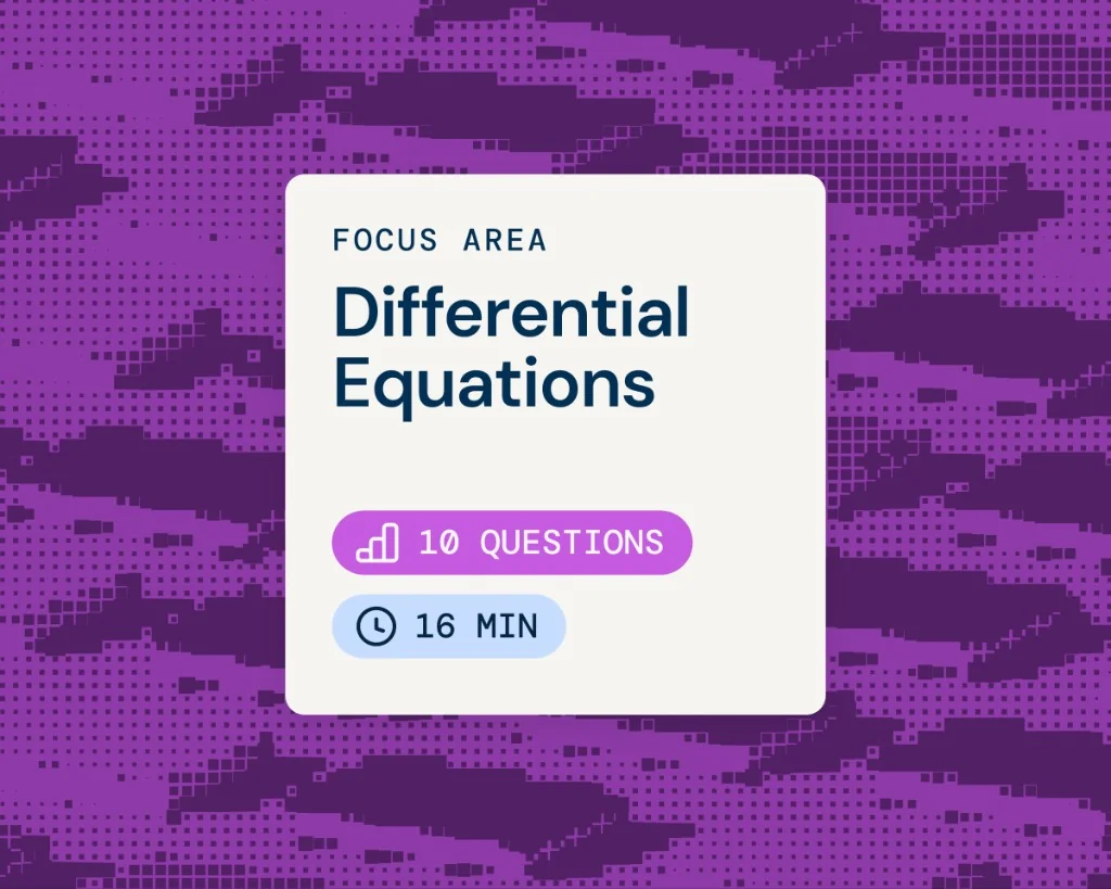 Focus area card for Differential Equations with question count and study time on Incublia