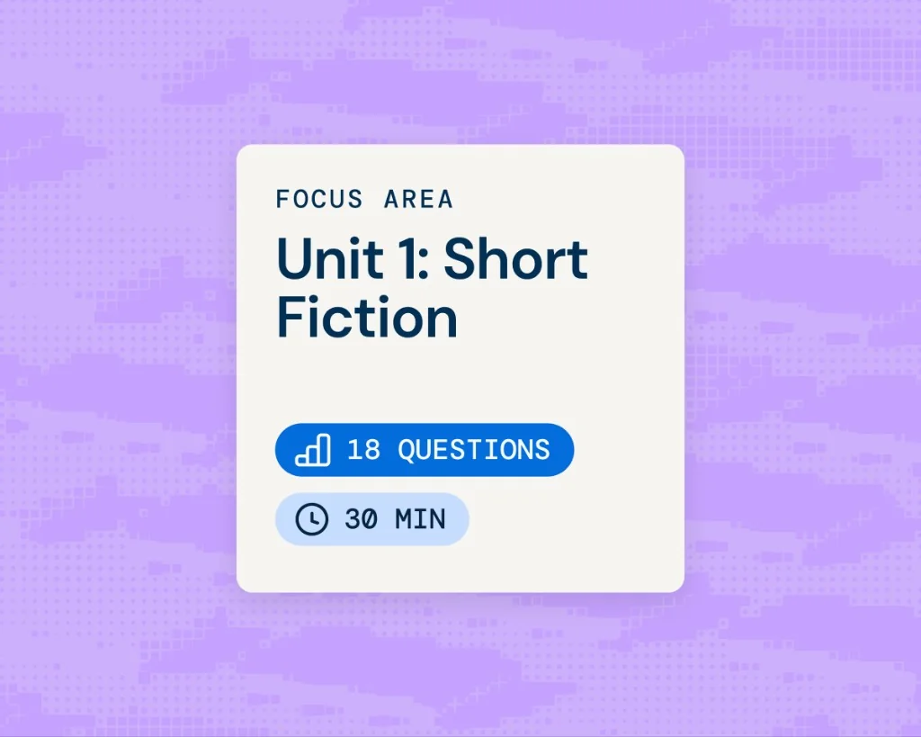 Focus area card for Unit 1: Short Fiction with question count and study time on Incublia